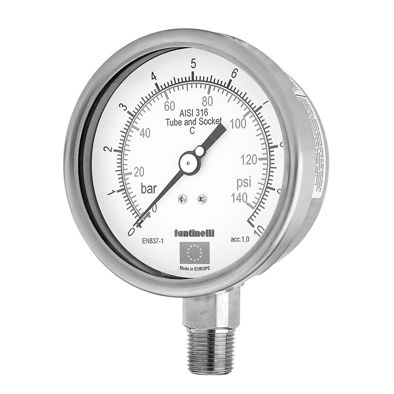 Pressure gauge with back connection for flush mounting with 3 fixing holes   SP 211